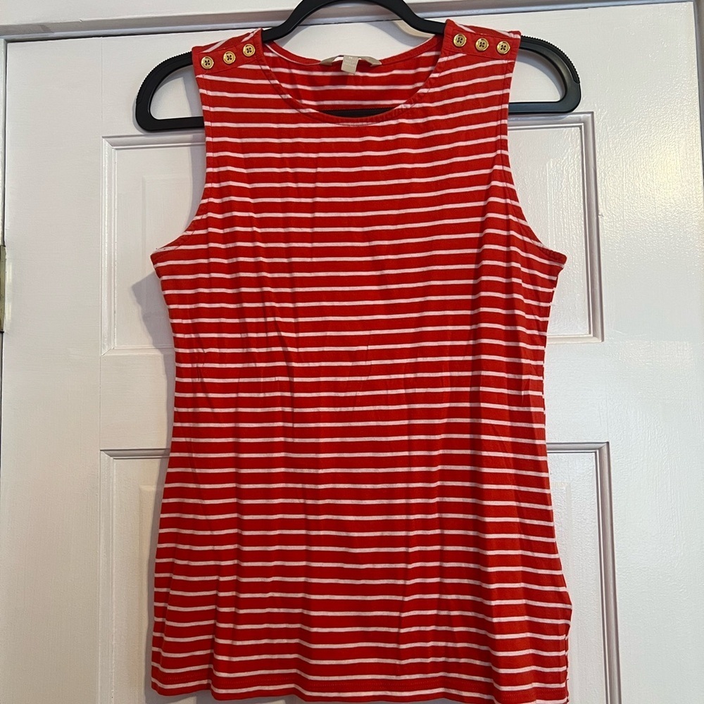 #42 BANANA REPUBLIC • RED STRIPED TANK TOP • GOLD BUTTON DETAILS